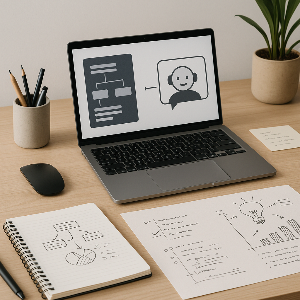 Laptop am Schreibtisch: KI unterstützt beim Schreiben und Strukturieren