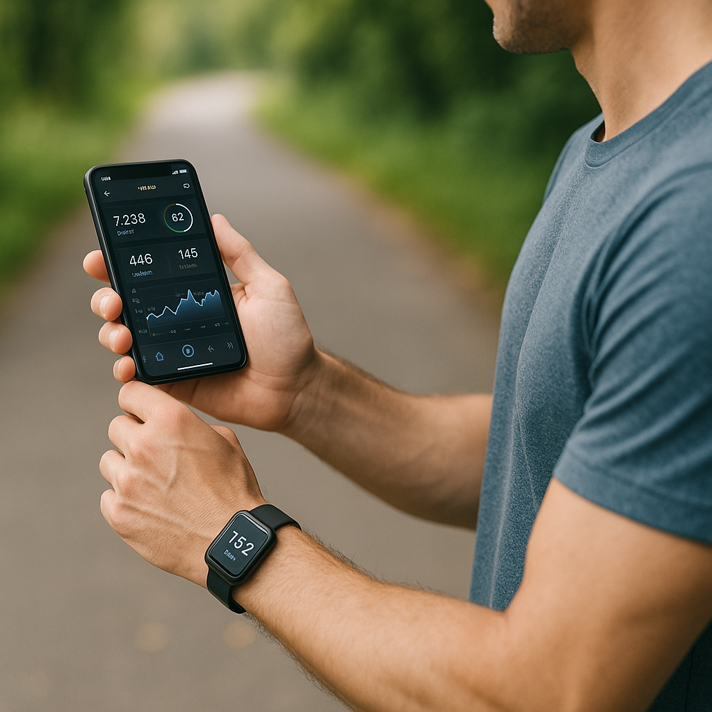 Person nutzt KI-gestütztes Fitness-Tracking auf Smartphone