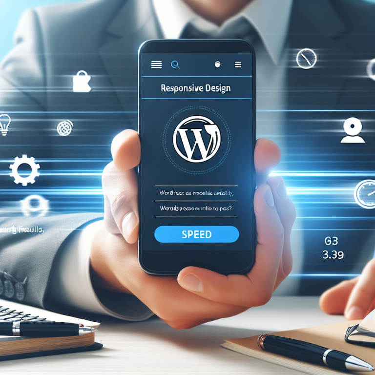 Smartphone mit mobil optimierter Website und Symbolen für Performance und SEO