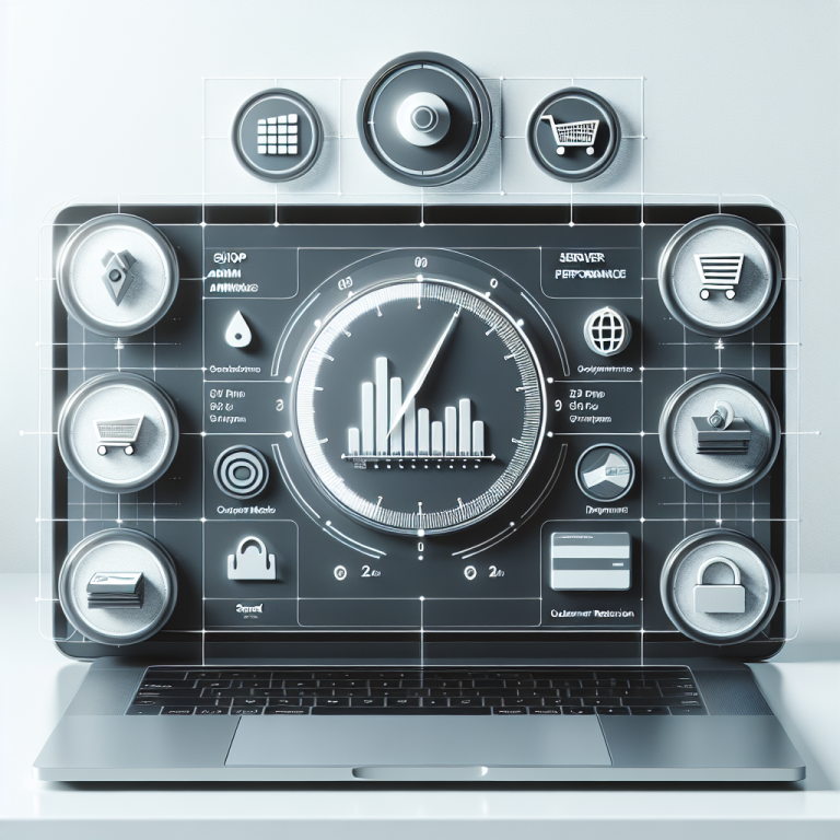 Modernes Shop-Setup mit Symbolen für Performance und Kundenbindung